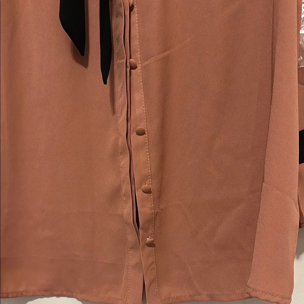 Mine size L  woman Orange Flutter Sleeve Blouse with Ruffled Tie Front - Picture 5 of 7